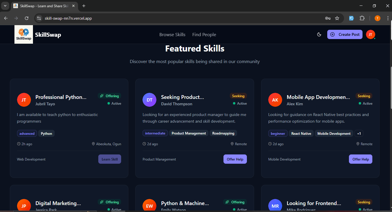 SkillSwap - Skill Exchange Platform
